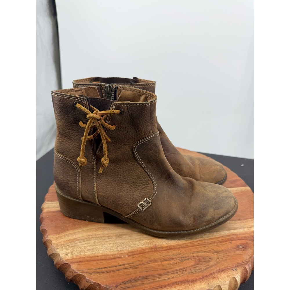 Sperry Ankle Boots Juniper Glyn Women 7.5 Brown Leather Side Zip Lace STS93192